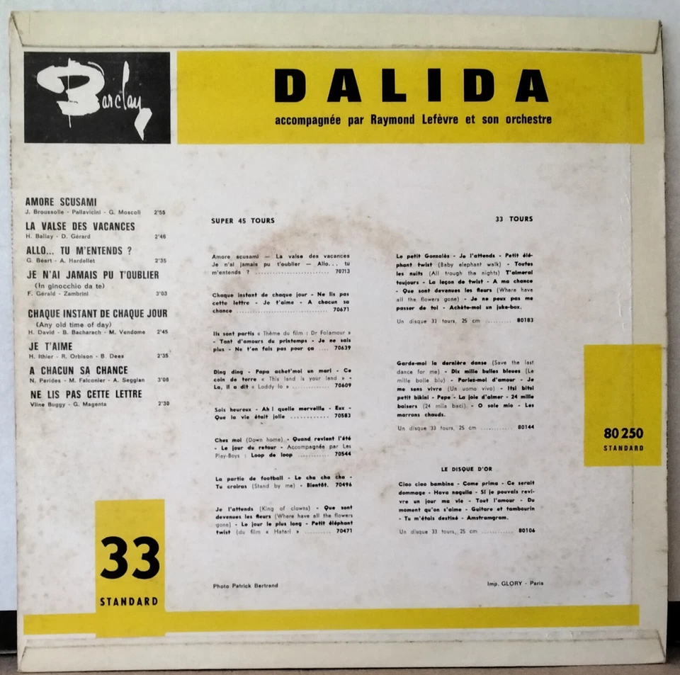 DALIDA - DALIDA 1964 BARCLAY 80 250 S FRANCE POP CHANSON 10" LP RARE!!! - Image 2 of 4