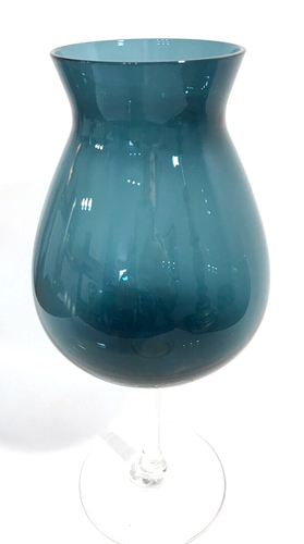Empoli Teal Pedestal Vase with Clear Stem Vintage Italy 10 Inches - Picture 4 of 9