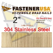 2" 18 Gauge Straight Brad Finish Nails Stainless Steel 18 ga (1,000 ct)