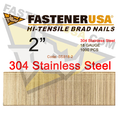 2'' 18 Gauge Straight Brad Finish Nails Stainless Steel 18 ga (1,000 ct)