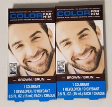 SET OF 2 Color For Him Mens Facial Hair Dye Brown Mustache Beard Brush In