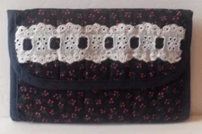 Handcrafted Black & Red Floral Poppy Design Multi Compartment Card & ID Wallet