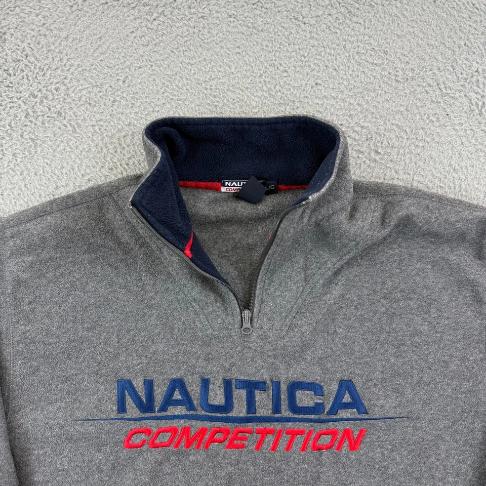Vintage Nautica Competition Sweatshirt Mens L Fleece 1/4 Zip Gray Long Sleeve - Image 4 of 4