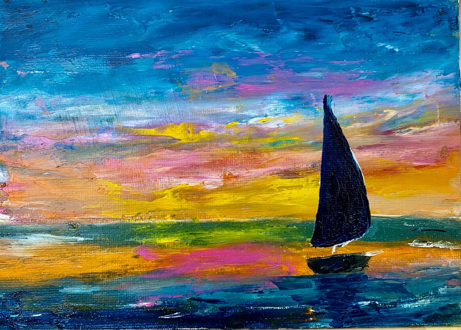 Sunset painting original oil painting ocean painting, sailboat ...