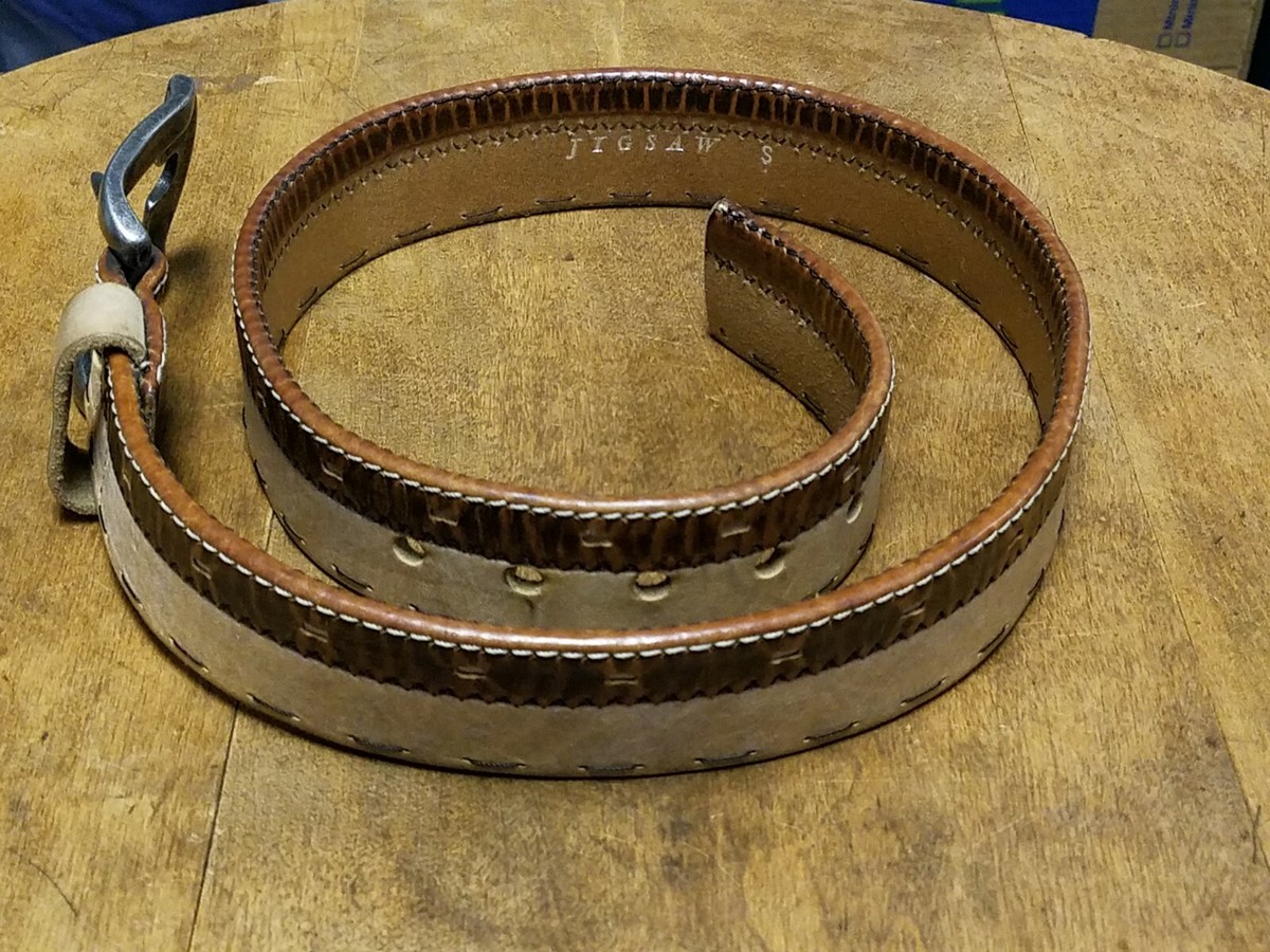 Jigsaw made in Italy  brown leather studded boho wide belt M Vintage Jigsaw Wide Brown Suede Belt 100% Leather O Ring 70s  main image 3