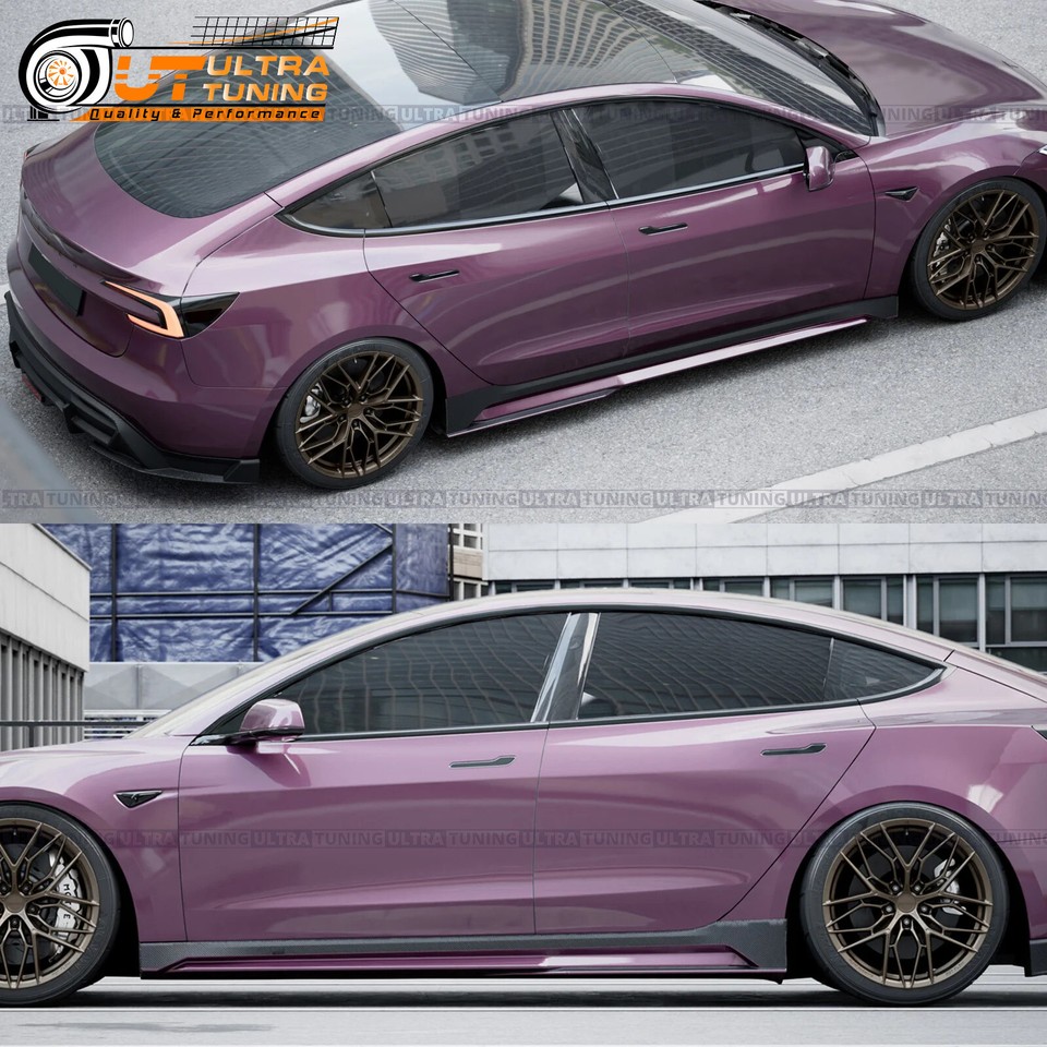 For 24-2025 Tesla Model 3 Side Skirt Panel Extension Lip Rocker Carbon ...