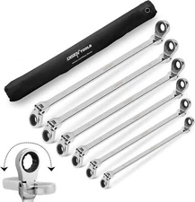 Flex Head Ratcheting Wrench set, 6Pcs Double Box End Long Reach Ratchet