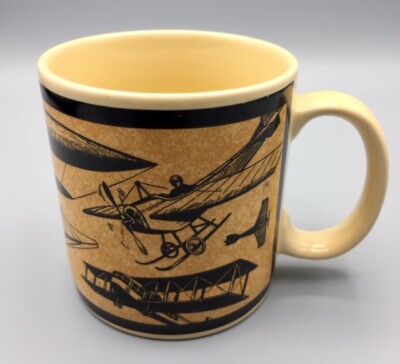 Russ Berrie Mug Aeronautical Airplane Blimp Biplane Airship Aircraft Yellow  Fun | eBay