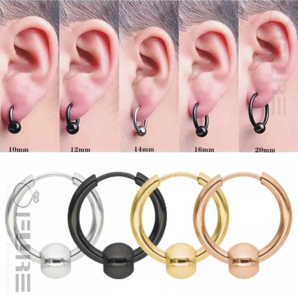 PAIR Men Women Stainless Steel Gothic Punk Hoop Ball Ring Ear Piercing Earrings