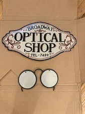 Vintage Optical Shop Glasses Sign - Two Piece Rare Porcelain Double Sided