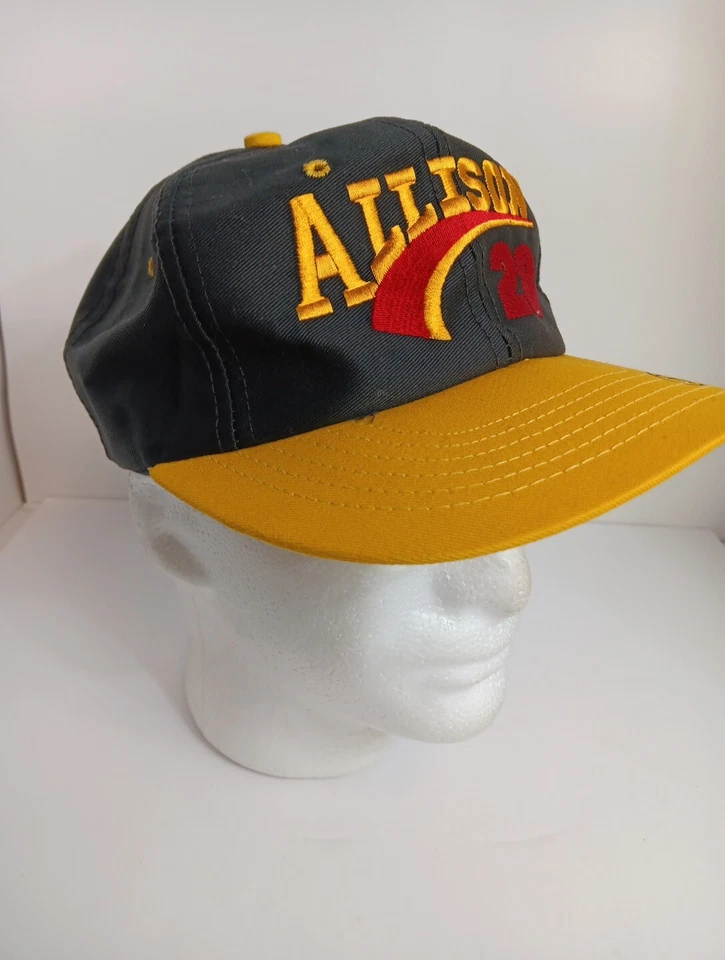 Vtg Davey Allison Snapback Cap Nascar Ford 28 Racing Black Yellow Stitched Hat - Image 3 of 4