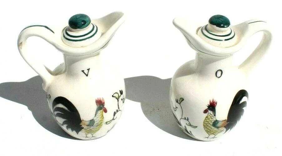 Vintage Japan Ceramic Oil & Vinegar Dispenser Bottle Cruet Chicken Rooster Motif