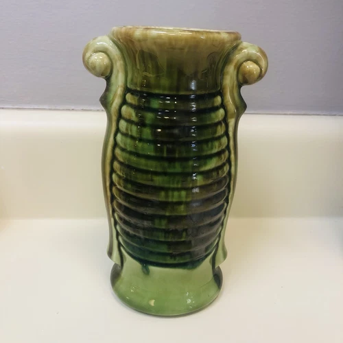 Brush Pottery 1940's Vase #27 Copper Mottled on Dark Green