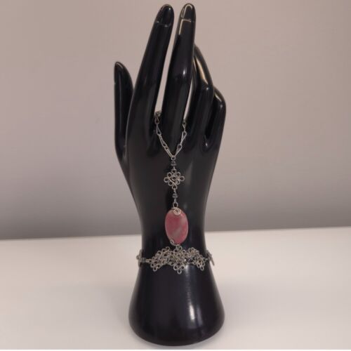 Handmade Chainmail Slave Bracelet Pink Rhodonite Unique Hippie Boho Festival