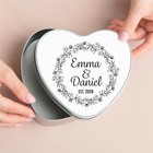 Personalised Metal Heart Tin, Couple Name & Date Tin Anniversary Gift Him Her