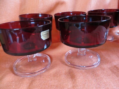 5 Vintage Luminarc Ruby Red Gläser rubinrot Dessertgläser Champagnerschale