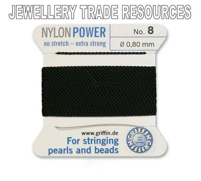 SCHWARZ NYLON POWER SEIDIG SCHNUR FADEN 0,80mm SCHNUR PERLEN & PERLEN GRIFFIN 8
