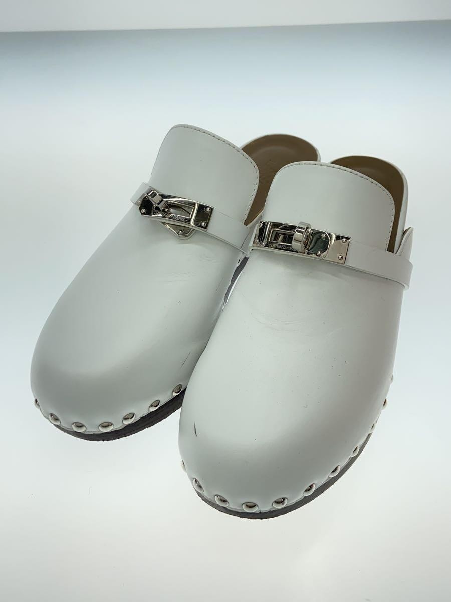 Authentic HERMES Carlotta Mule Kelly Buckle White Leather EU 36 Preowned
