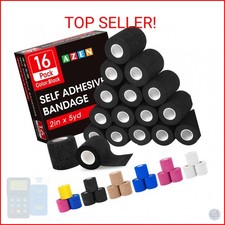 AZEN 16 Pack Self Adhesive Bandage Wrap Black, 2" X 5 Yards Black Athletic Tape,