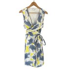Diane Von Furstenberg Dress Carol Wrap Women's Size 6 Blue Yellow White Cotton
