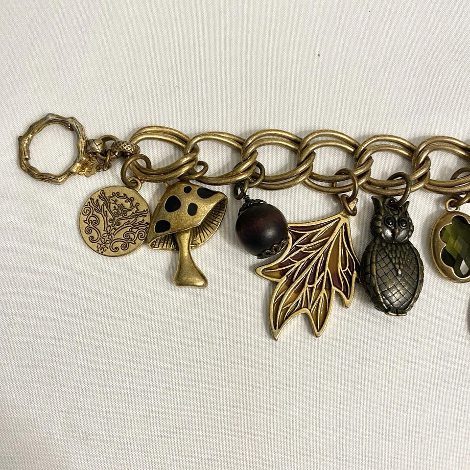 Lucky Brand Owl Mushroom Antlers Leaf Chunky Statement Bracelet Y2K - Image 3 of 4