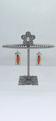 VINTAGE JORJEN JENSEN PEWTER DANMARK 230 AMBER COLOR CABOCHON DANGLING EARRINGS