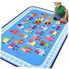 Kids Rugs for Playroom 5x7Ft,Boys Room Rug,Non Slip Blue Train Rug Educational