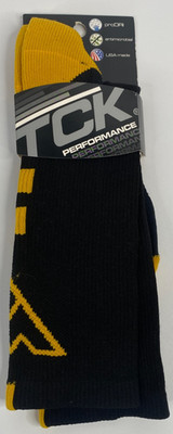 TCK Performance Sports Baseline 3.0 Athletic Crew Socks Black  Yellow Medium