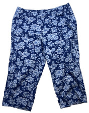 Chaus Women  s Blue Floral Print Capri Pants Stretch Pull-On Cropped Trousers