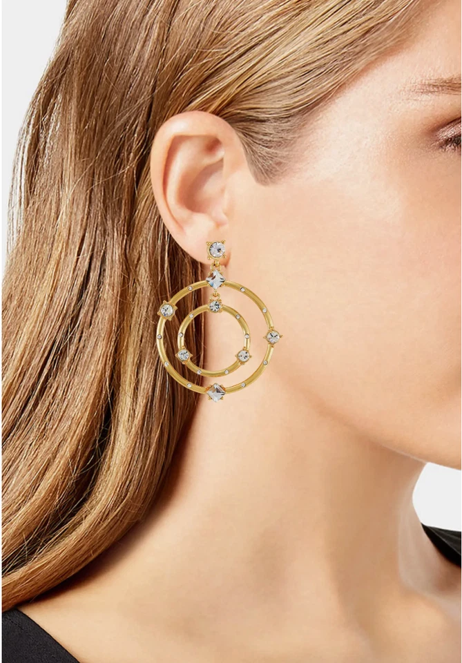 NUEVO CON ETIQUETAS Vince Camuto Cristal Doble Aro Pendientes Colgantes Oro Distintivo Fiesta Foto 2 de 4