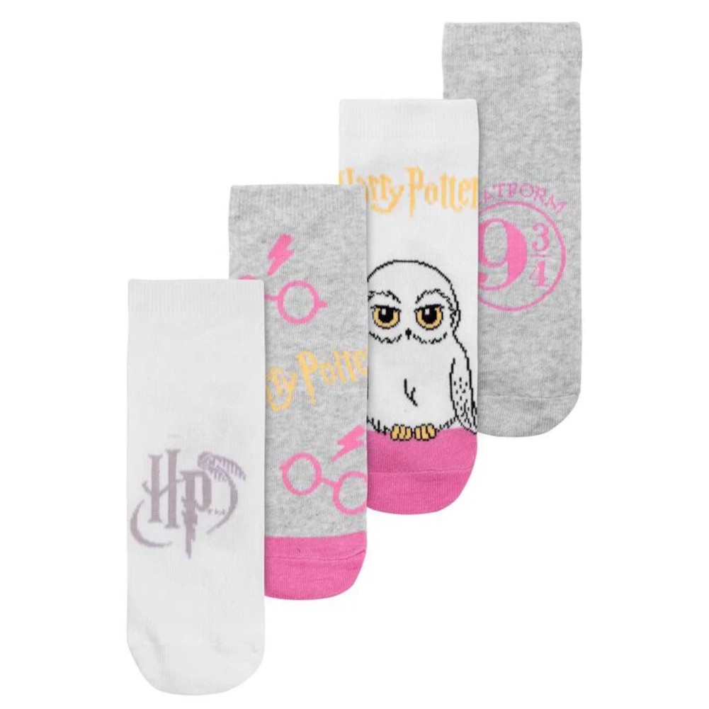 Носки для кроссовок Harry Potter Hedwig Mix Damen 4 Paar weiß grau neu