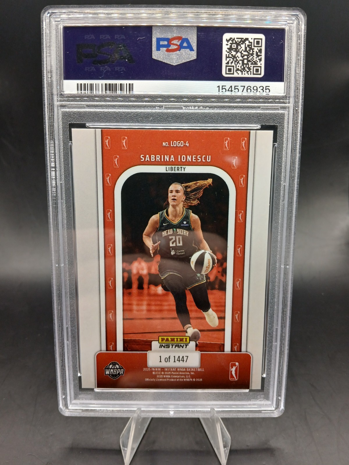 Sabrina Ionescu 2025 Panini Instant WNBA THE LOGO #4 Print Run /1447 PSA 9 view 2