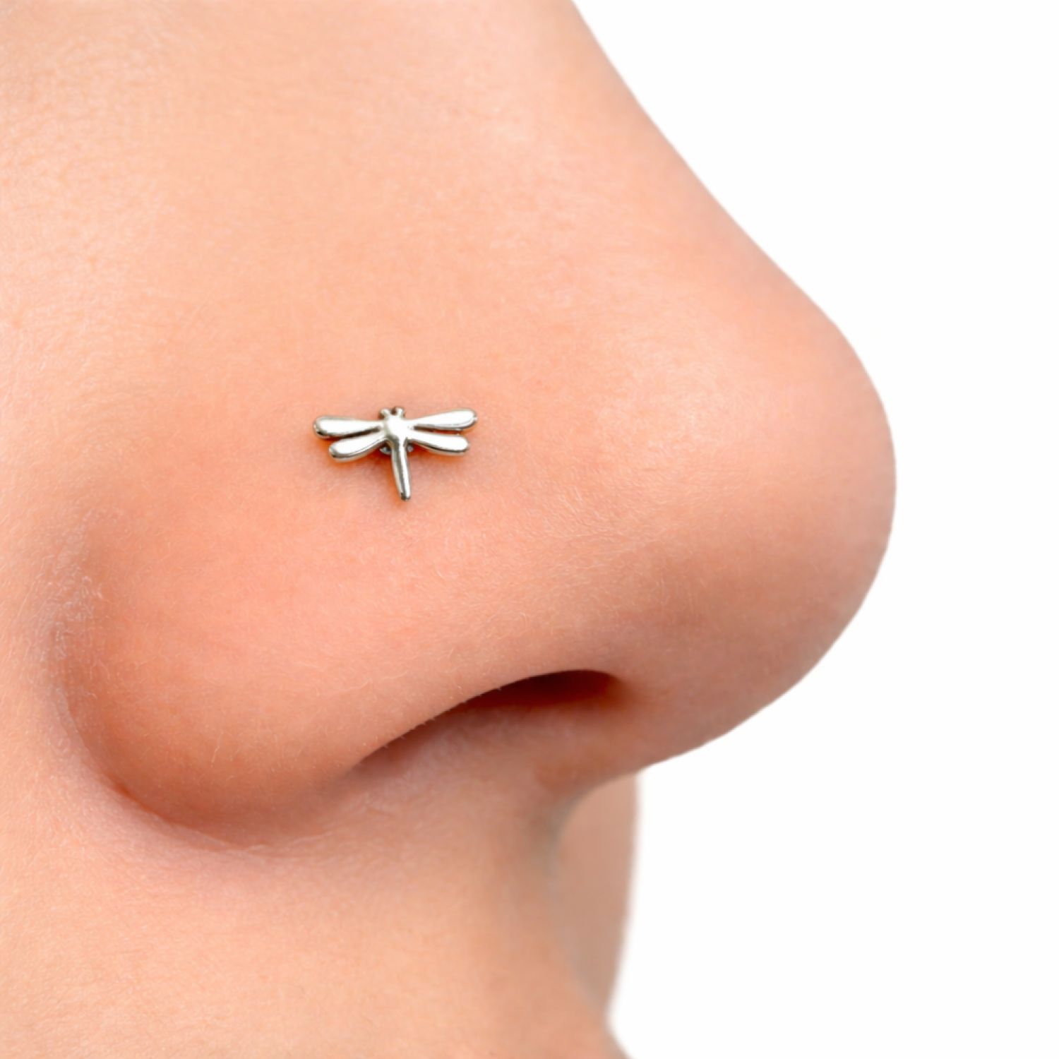 Dragonfly Nose Stud Insect 20g (0.8mm) Titanium G23 Curl 7mm Post Nose Piercing