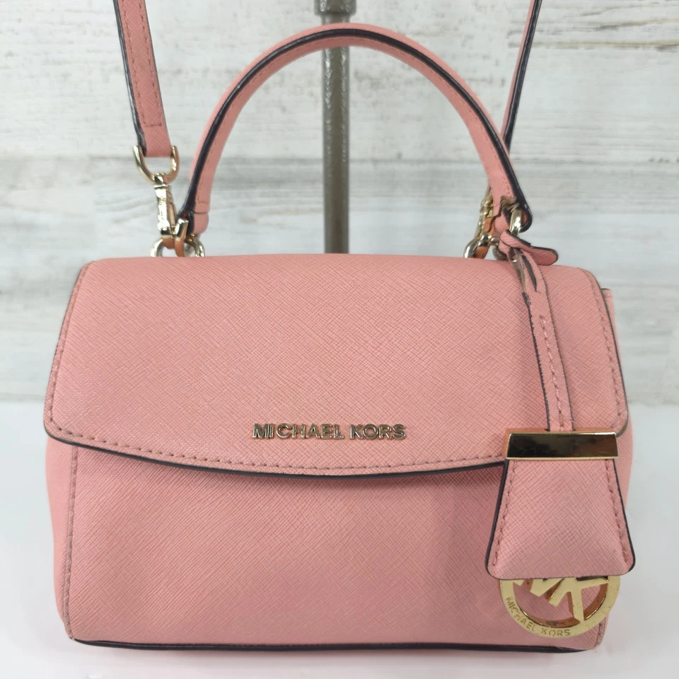 MK MICHAEL KORS AVA BANDOLERA EXTRA PEQUEÑA BOLSO DE CUERO ROSA CARTERA MONEDERO *DEFECTOS* Foto 2 de 4