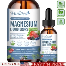 Magnesium Glycinate 1500mg Liquid Drop for Calm, Stress, Sleep, Leg Cramp, Heart