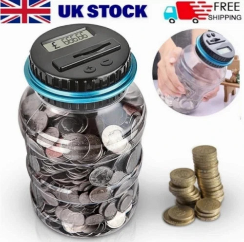Electronic Digital LCD UK Coin Counter Counting Jar Money Saving Piggy Bank 1.8L