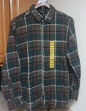 Eddie Bauer Men M Mocha Overland Plaid Flannel Shirt Green Brown 100 Cotton C 