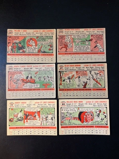 Lote de 6 cardenales Topps 1956 diferentes en muy buen estado a Ex Haddix, Moon, Mizell Foto 2 de 2
