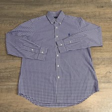 Polo Ralph Lauren Mens Long Sleeve Button Down Shirt Medium Purple Check EUC B10