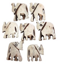 Pendants or Beads, Carved Elephants, Set of Seven Pcs, Buffalo Bone, 24 mm Avg