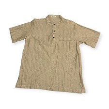 Fabindia Mens Beige Cotton Stripe Short Kurta Mandarin Collar Shirt Size 40