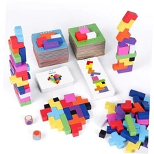 Wooden Block Game 120Pcs Fast-Paced Stacking Building Block Game Colorful