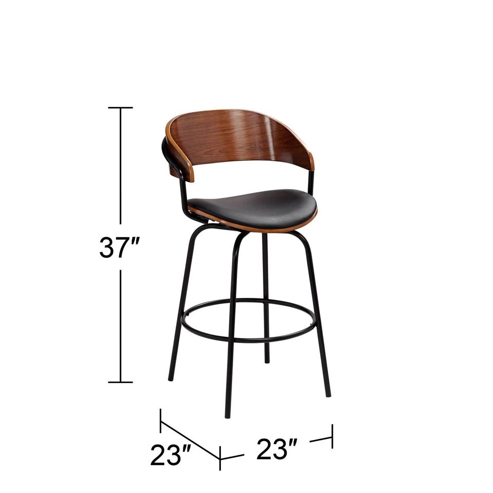 Larsen Black Swivel Bar Stool 26" High Modern Walnut for Kitchen Counter Island - Image 4 of 4