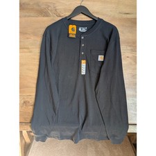 Carhartt Henley T Shirt Mens Medium Black Long Sleeve Loose Fit Midweight NWT