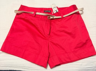 Express Women's melon/red Cotton Blend Dress Shorts with Belt Size 6