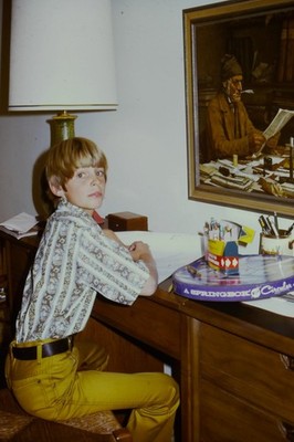 c1970's Kodachrome 35mm Slide, Boy Yellow Pants Springbok Puzzle Crayons Kodak