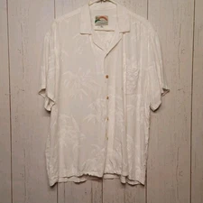 Paradise Found Hawaiian Men's shirt Size XL White on White Palm trees beach