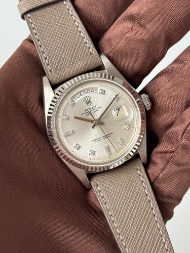1975 Rolex Day Date 36 Watch 1803 White Gold 18k Automatic Factory Diamond Dial