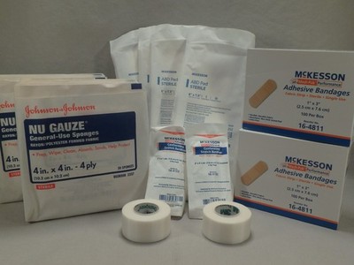 First Aid Kit Refill 200 Bandages 100 Gauze Pads Surgical Tape Stretch Bandage