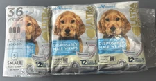 3 Packs of 12  Paw Inspired Disposable Male Dog Wraps Belly Bands Small Total 36